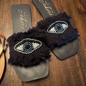 Elegant Black Evil Eye 🧿 Beaded Sandals